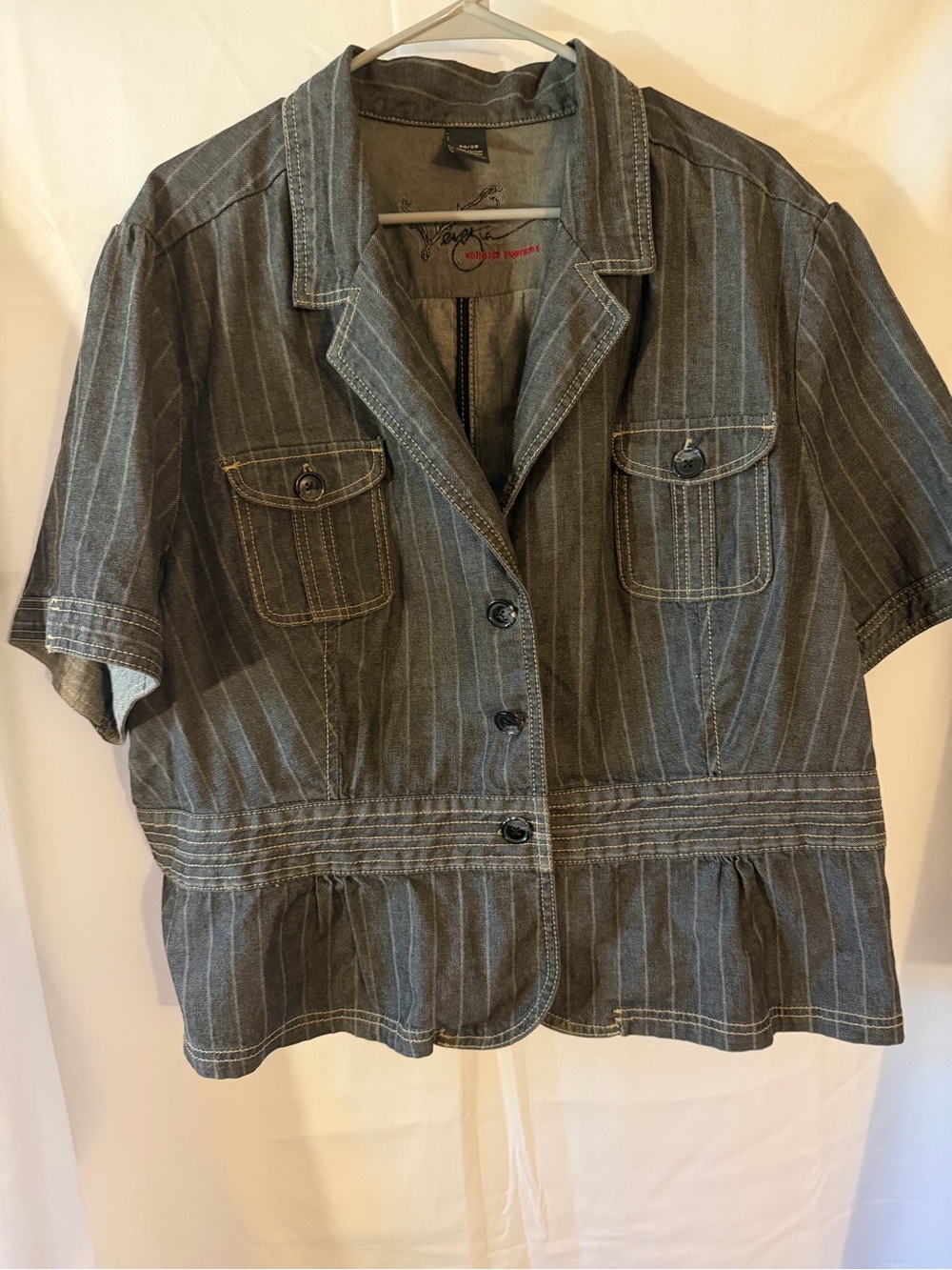Venezia Supreme Gray Pinstripe Short Sleeve Peplum Jacket